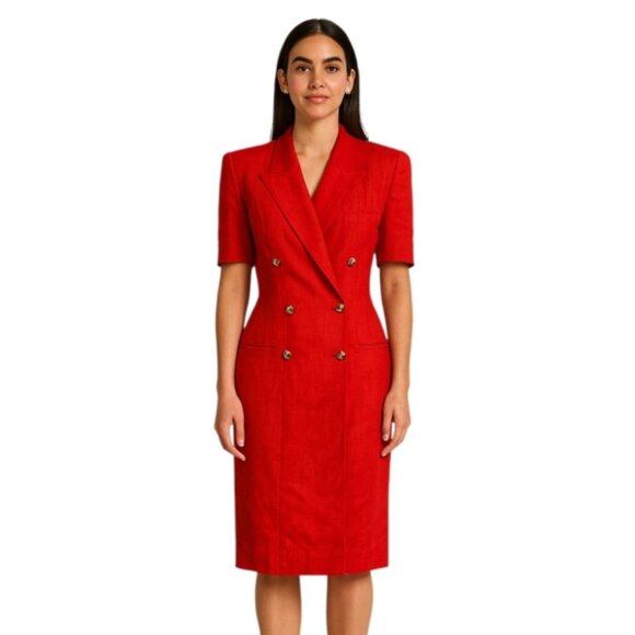 NWOT Spiegel 80s Vintage Red Blazer Tuxedo Dress - Picture 1 of 15